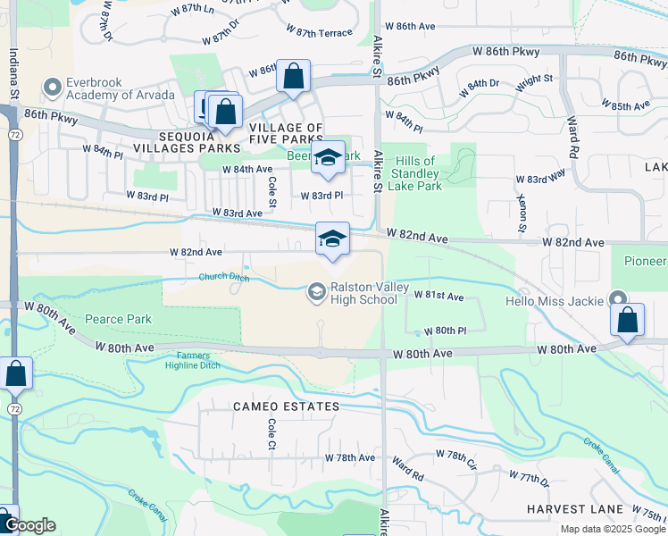 map of restaurants, bars, coffee shops, grocery stores, and more near 13355 West 80th Avenue in Arvada