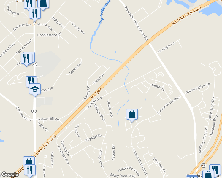 map of restaurants, bars, coffee shops, grocery stores, and more near 4 Nicole Court in Woodbury
