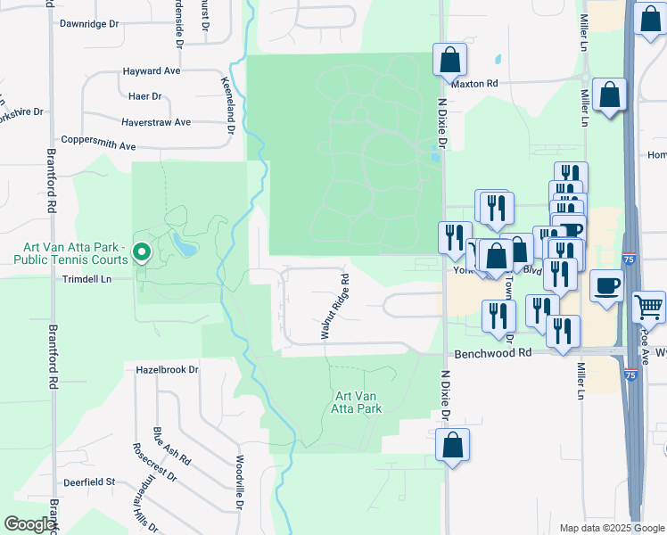map of restaurants, bars, coffee shops, grocery stores, and more near 3148 Silver Rock Avenue in Dayton