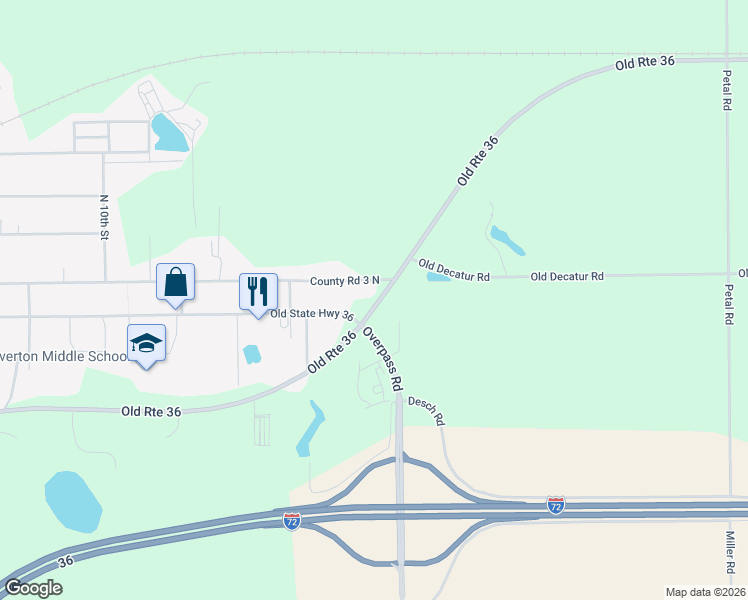map of restaurants, bars, coffee shops, grocery stores, and more near 6900 Old Route 36 in Riverton