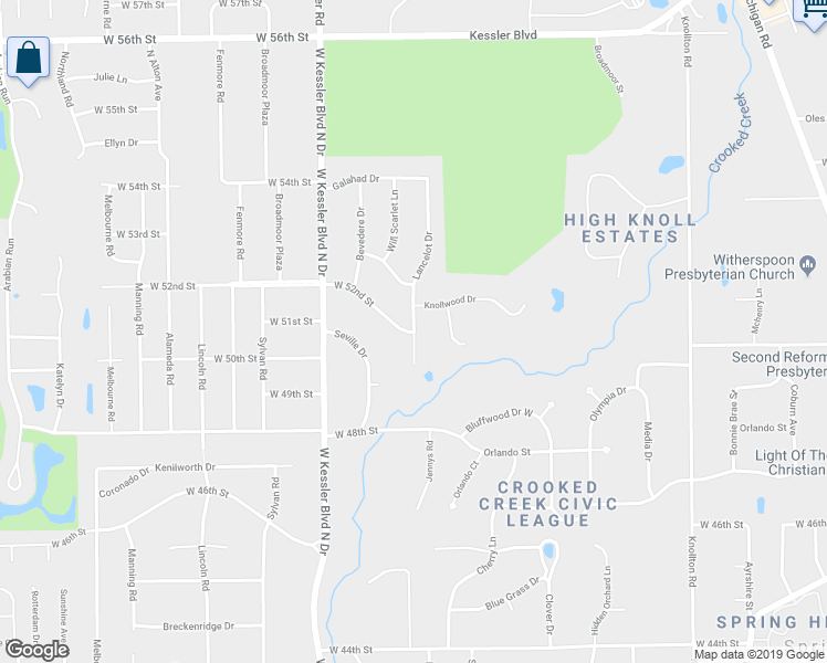 map of restaurants, bars, coffee shops, grocery stores, and more near 5200 Lancelot Drive in Indianapolis