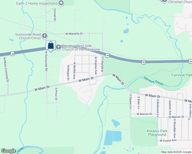 map of restaurants, bars, coffee shops, grocery stores, and more near 3201 West Main Street in Decatur