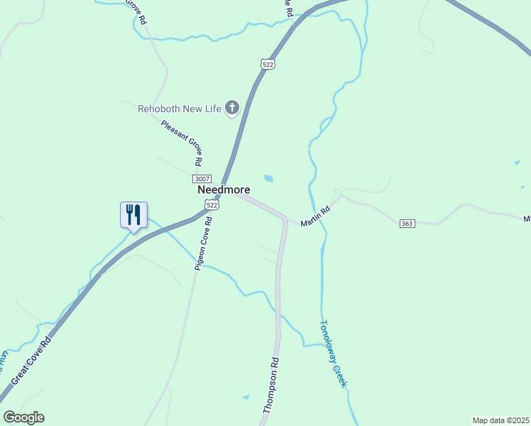 map of restaurants, bars, coffee shops, grocery stores, and more near 8907 Thompson Road in Needmore