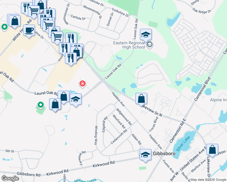 map of restaurants, bars, coffee shops, grocery stores, and more near 1100 Haddonfield Berlin Rd in Voorhees