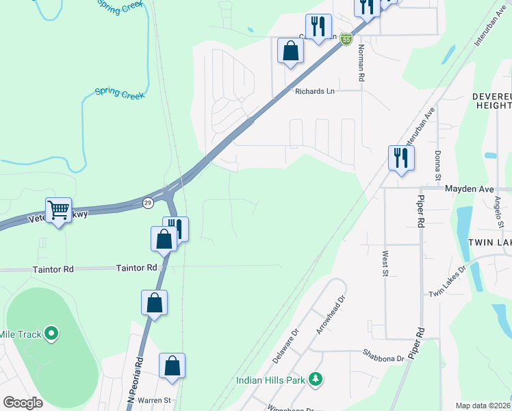 map of restaurants, bars, coffee shops, grocery stores, and more near Andy Rd in Springfield
