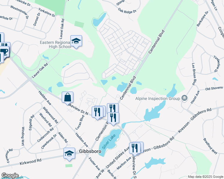 map of restaurants, bars, coffee shops, grocery stores, and more near 1010 Old Egg Harbor Road in Voorhees Township