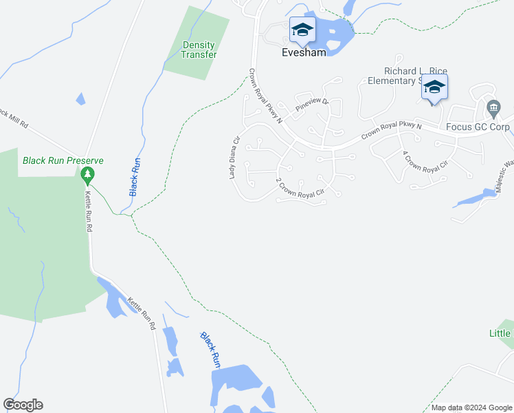 map of restaurants, bars, coffee shops, grocery stores, and more near 15 Lady Diana Circle in Evesham Township