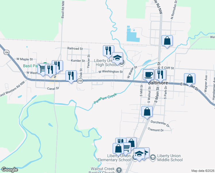 map of restaurants, bars, coffee shops, grocery stores, and more near 619 West Market Street in Baltimore