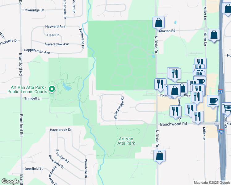 map of restaurants, bars, coffee shops, grocery stores, and more near 3148 Silver Rock Avenue in Dayton