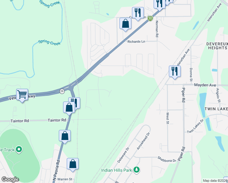 map of restaurants, bars, coffee shops, grocery stores, and more near Andy Rd in Springfield