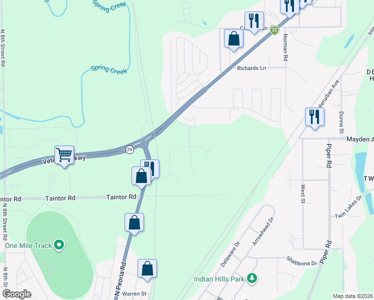 map of restaurants, bars, coffee shops, grocery stores, and more near 2917 Tanner Road in Springfield