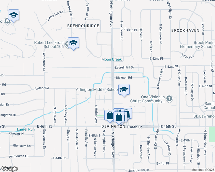 map of restaurants, bars, coffee shops, grocery stores, and more near 5966 Radnor Road in Indianapolis