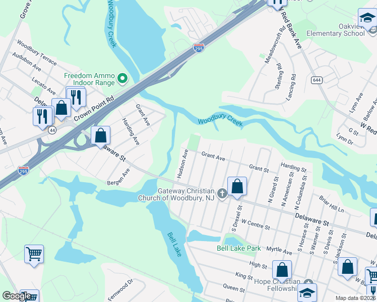 map of restaurants, bars, coffee shops, grocery stores, and more near 164 Hudson Avenue in West Deptford