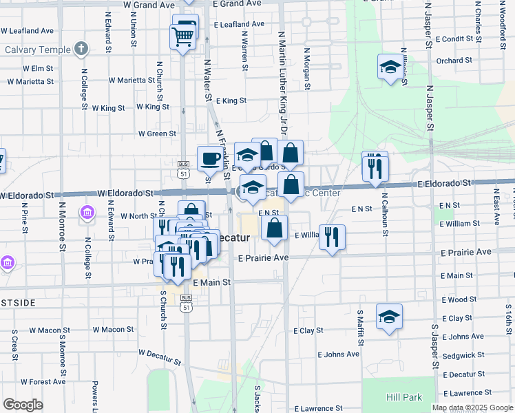 map of restaurants, bars, coffee shops, grocery stores, and more near 412 North Jackson Street in Decatur