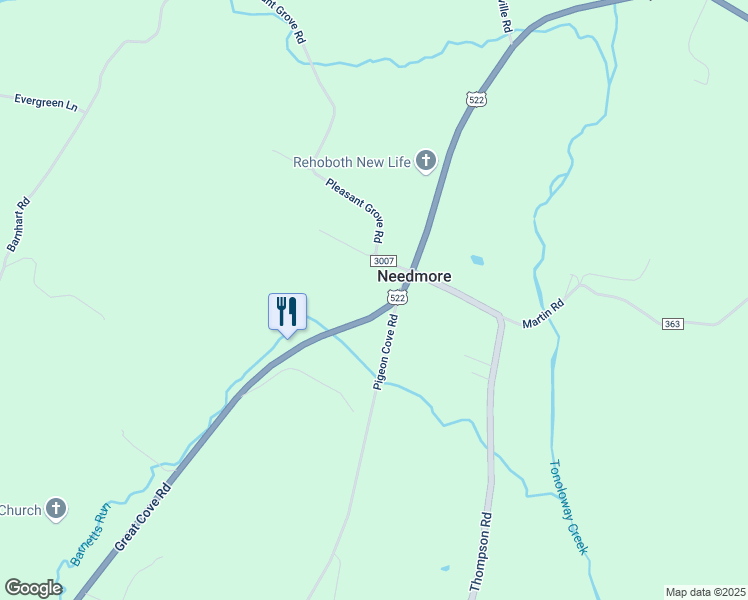 map of restaurants, bars, coffee shops, grocery stores, and more near 7771 Great Cove Road in Needmore