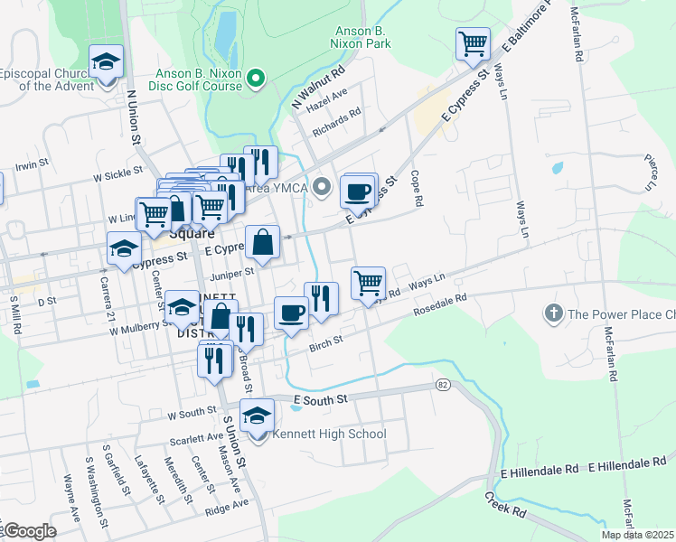map of restaurants, bars, coffee shops, grocery stores, and more near 2 Dalmation Lane in Kennett Square