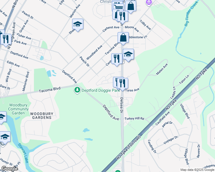 map of restaurants, bars, coffee shops, grocery stores, and more near 1208 Delsea Drive in Westville