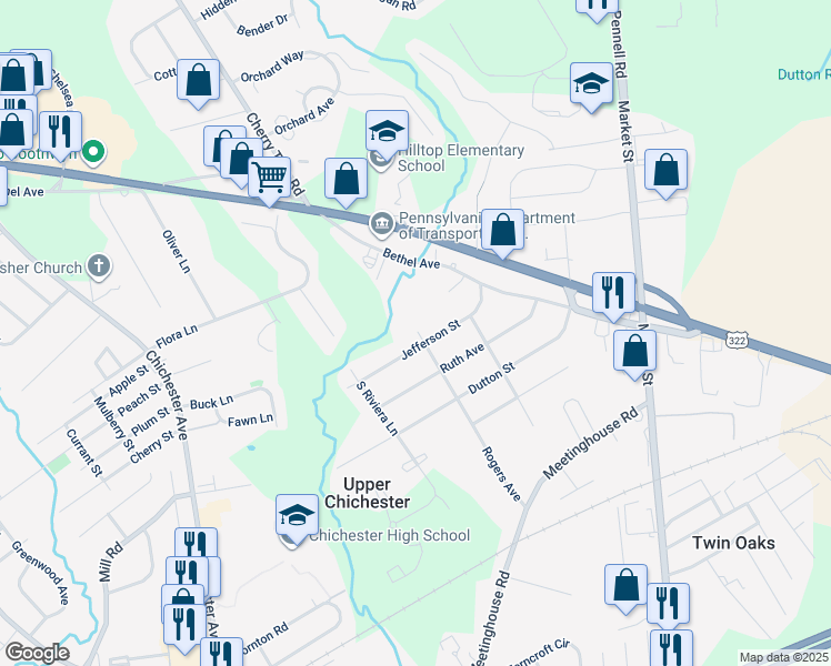 map of restaurants, bars, coffee shops, grocery stores, and more near 614 Rogers Avenue in Aston