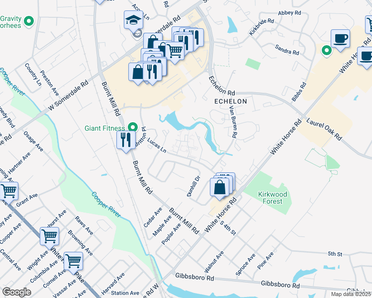 map of restaurants, bars, coffee shops, grocery stores, and more near 4207 Babe Court in Voorhees Township