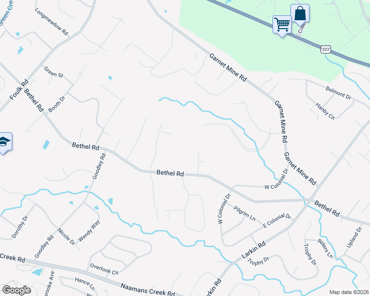 map of restaurants, bars, coffee shops, grocery stores, and more near 1716 Bethel Road in Garnet Valley