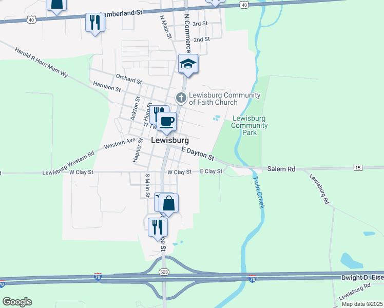 map of restaurants, bars, coffee shops, grocery stores, and more near 200 East Dayton Street in Lewisburg