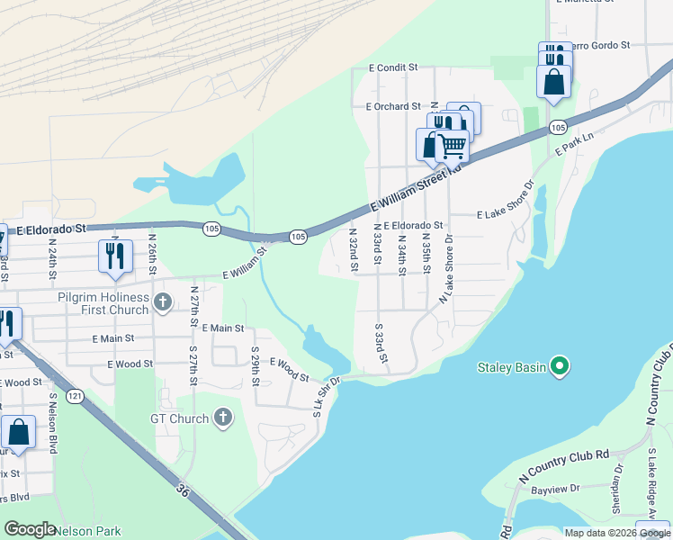 map of restaurants, bars, coffee shops, grocery stores, and more near 434 Woodside Trail in Decatur