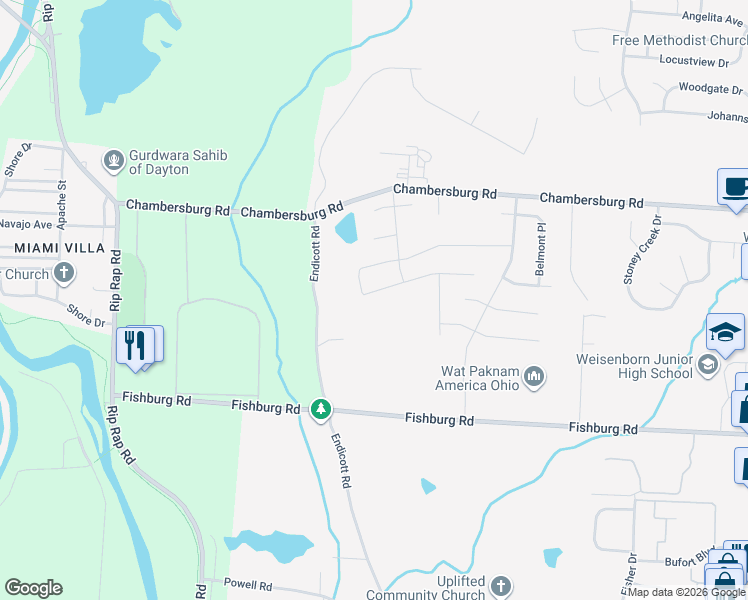 map of restaurants, bars, coffee shops, grocery stores, and more near 4395 Pimlico Place in Dayton