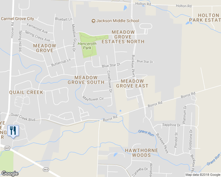 map of restaurants, bars, coffee shops, grocery stores, and more near 2555 Coneflower Drive in Grove City
