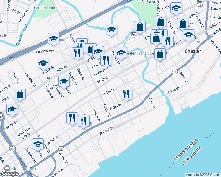 map of restaurants, bars, coffee shops, grocery stores, and more near 522 West 5th Street in Chester
