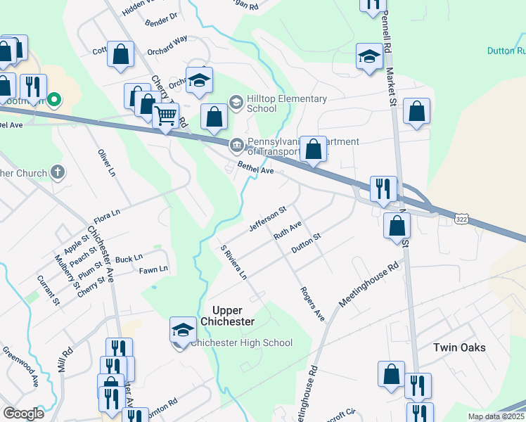 map of restaurants, bars, coffee shops, grocery stores, and more near 611 Rogers Avenue in Upper Chichester