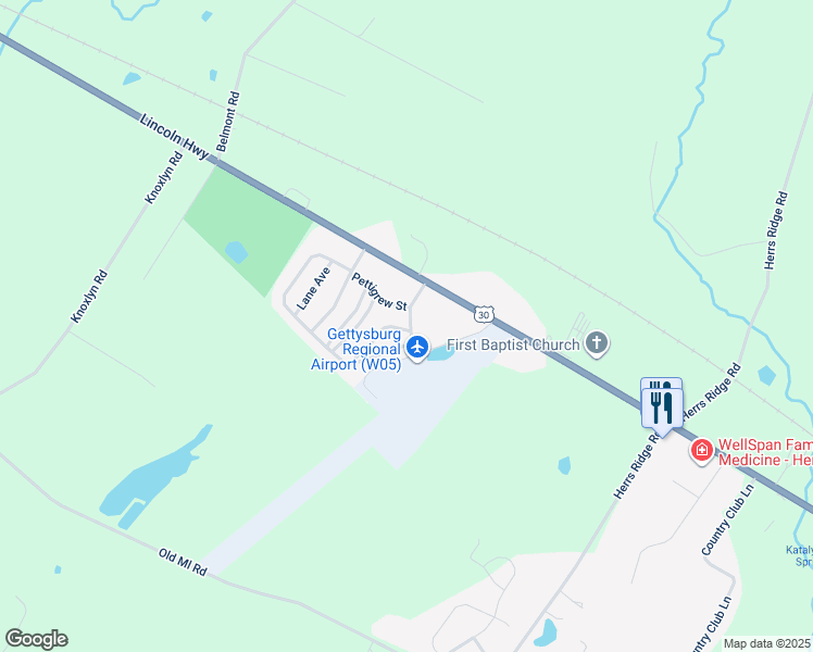 map of restaurants, bars, coffee shops, grocery stores, and more near 309 Benning Avenue in Gettysburg