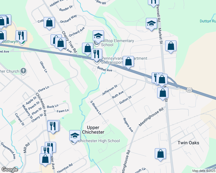 map of restaurants, bars, coffee shops, grocery stores, and more near 611 Rogers Avenue in Upper Chichester
