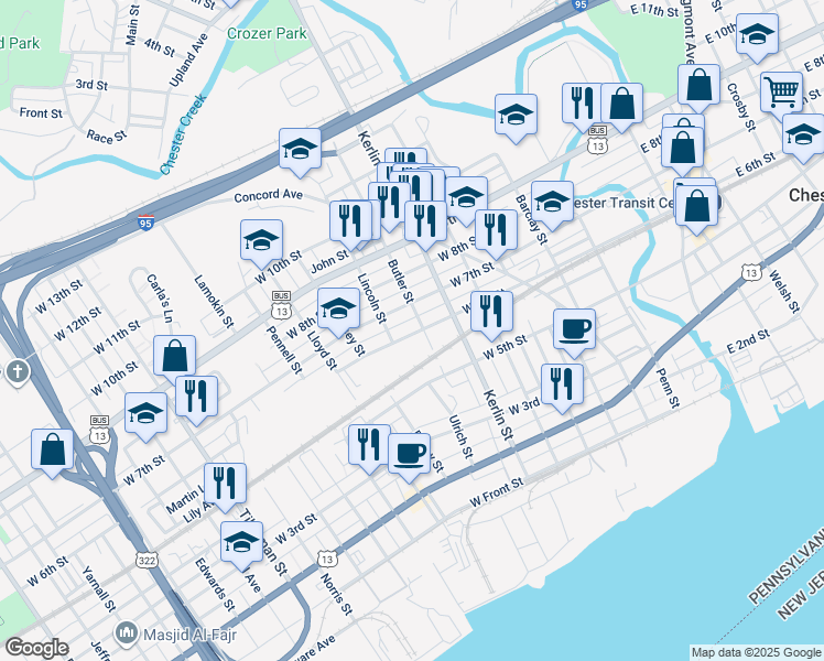 map of restaurants, bars, coffee shops, grocery stores, and more near 810 West 6th Street in Chester
