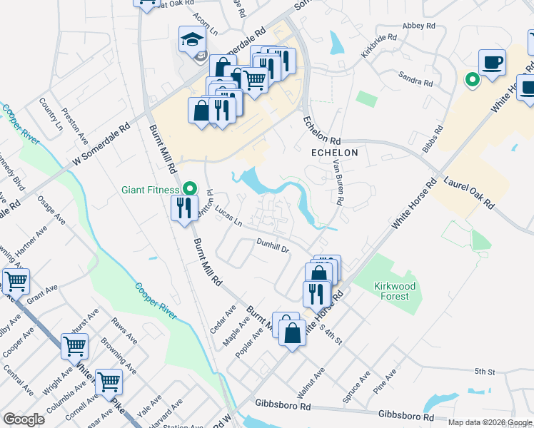 map of restaurants, bars, coffee shops, grocery stores, and more near 4207 Babe Court in Voorhees Township