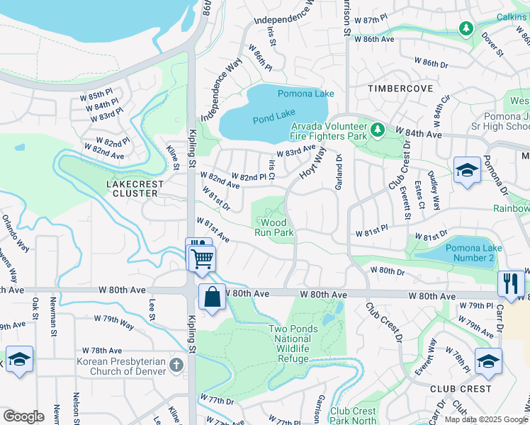 map of restaurants, bars, coffee shops, grocery stores, and more near 8171 Hoyt Way in Arvada