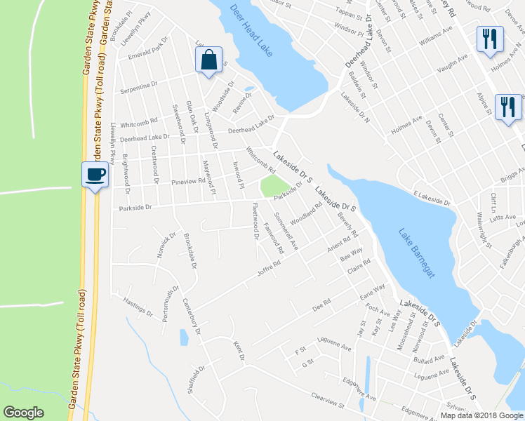 map of restaurants, bars, coffee shops, grocery stores, and more near 1716 Fanwood Road in Lacey Township