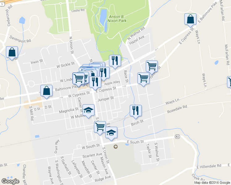 map of restaurants, bars, coffee shops, grocery stores, and more near 211 Marshall Street in Kennett Square