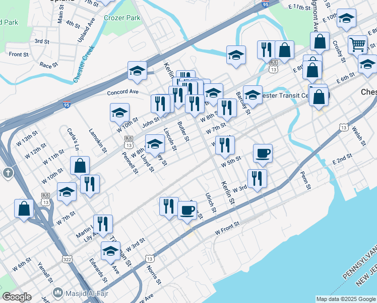 map of restaurants, bars, coffee shops, grocery stores, and more near 810 West 6th Street in Chester