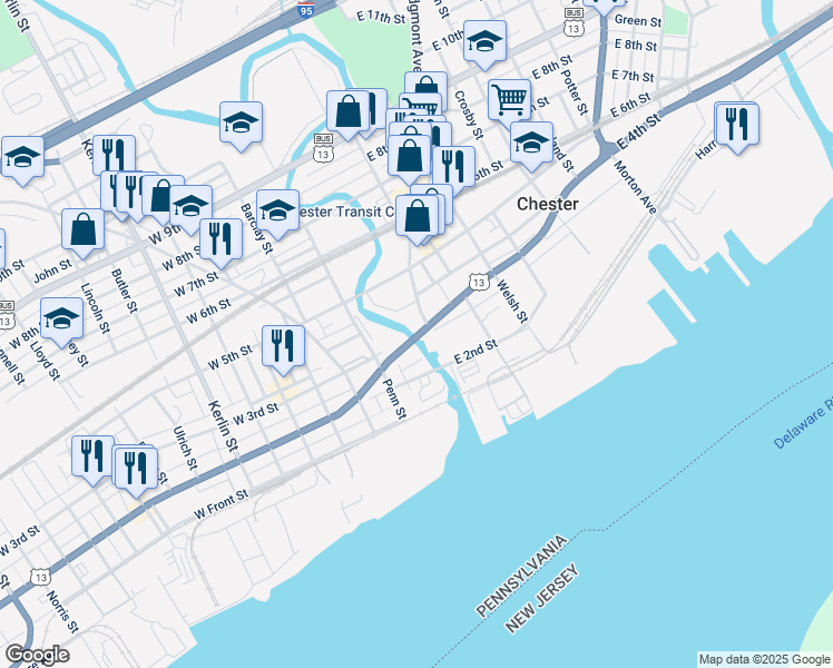 map of restaurants, bars, coffee shops, grocery stores, and more near 306-308 Edgmont Avenue in Chester
