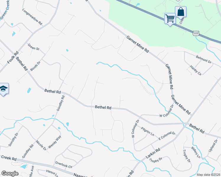 map of restaurants, bars, coffee shops, grocery stores, and more near 1716 Bethel Road in Garnet Valley