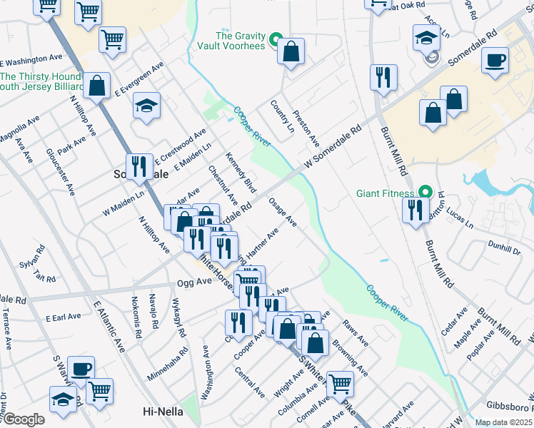 map of restaurants, bars, coffee shops, grocery stores, and more near 17 Osage Avenue in Somerdale