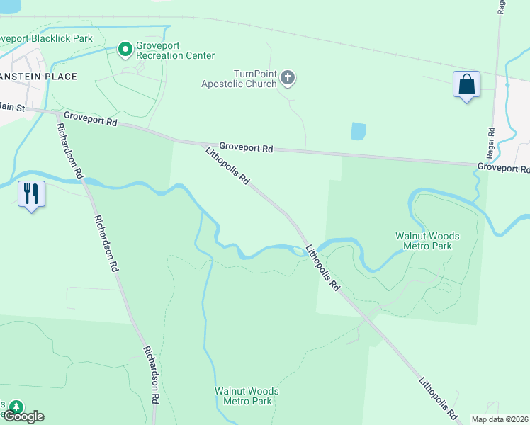 map of restaurants, bars, coffee shops, grocery stores, and more near 6433 Lithopolis Road in Groveport
