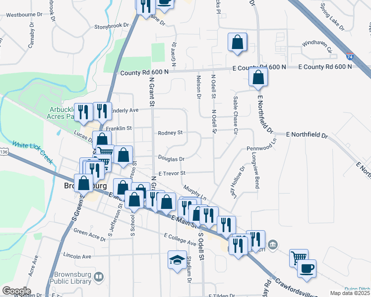 map of restaurants, bars, coffee shops, grocery stores, and more near 432 Enderly Avenue in Brownsburg