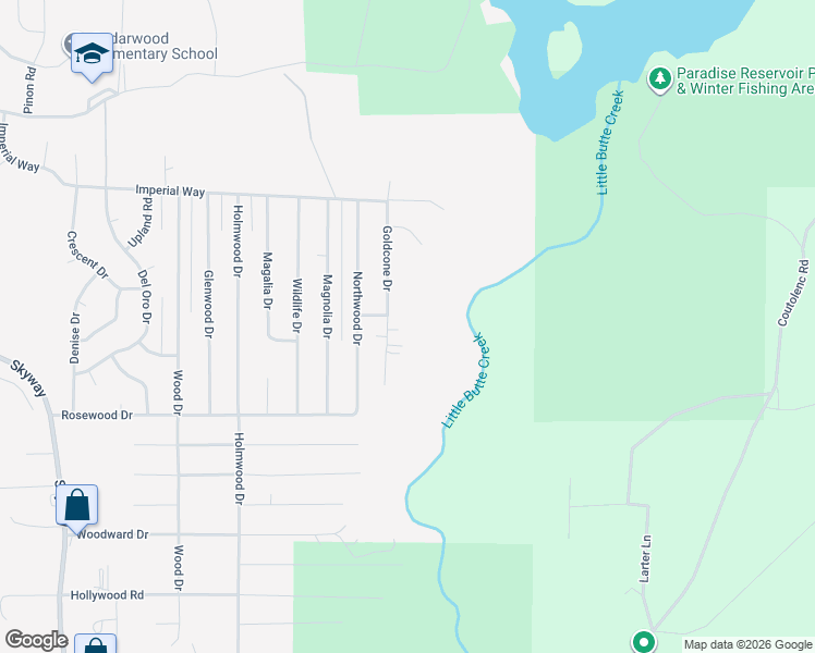 map of restaurants, bars, coffee shops, grocery stores, and more near 14772 Goldcone Drive in Magalia