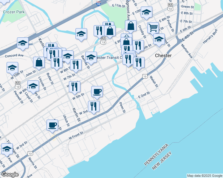 map of restaurants, bars, coffee shops, grocery stores, and more near 200 West 4th Street in Chester