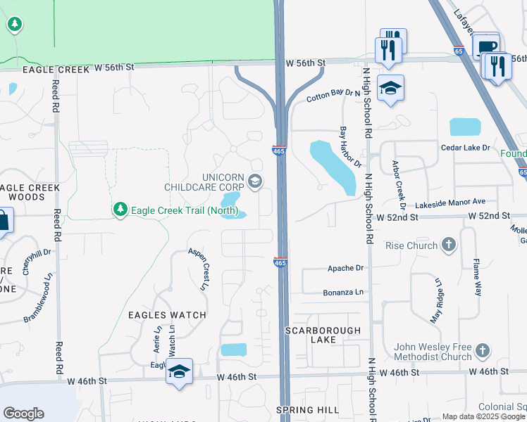 map of restaurants, bars, coffee shops, grocery stores, and more near 5234 Tufton Drive in Indianapolis