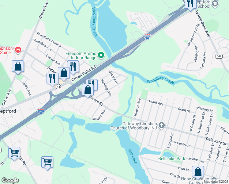 map of restaurants, bars, coffee shops, grocery stores, and more near 309 Grant Avenue in West Deptford