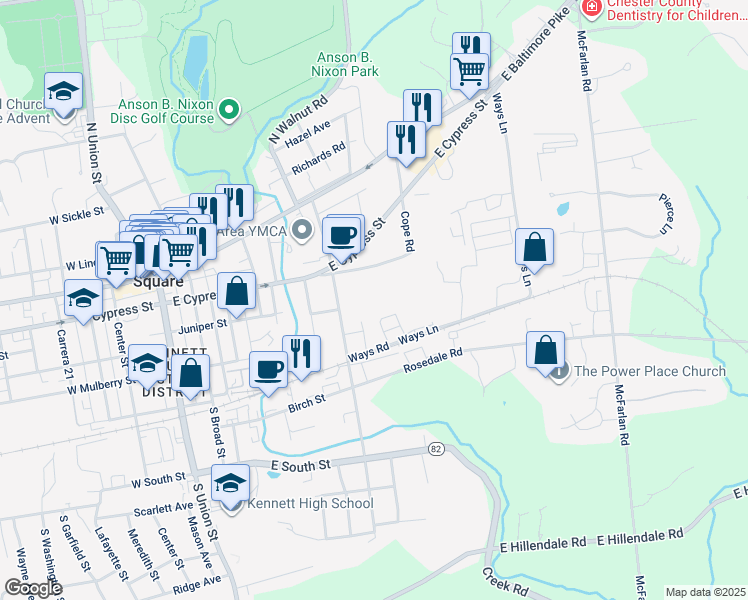 map of restaurants, bars, coffee shops, grocery stores, and more near 318 Walnut Court Way in Kennett Square