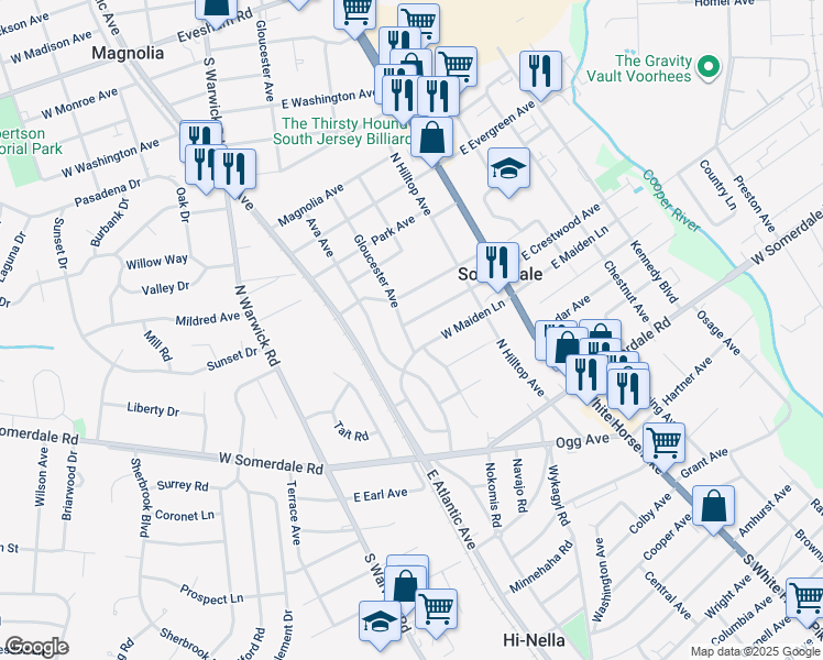 map of restaurants, bars, coffee shops, grocery stores, and more near 205 West Crestwood Avenue in Somerdale
