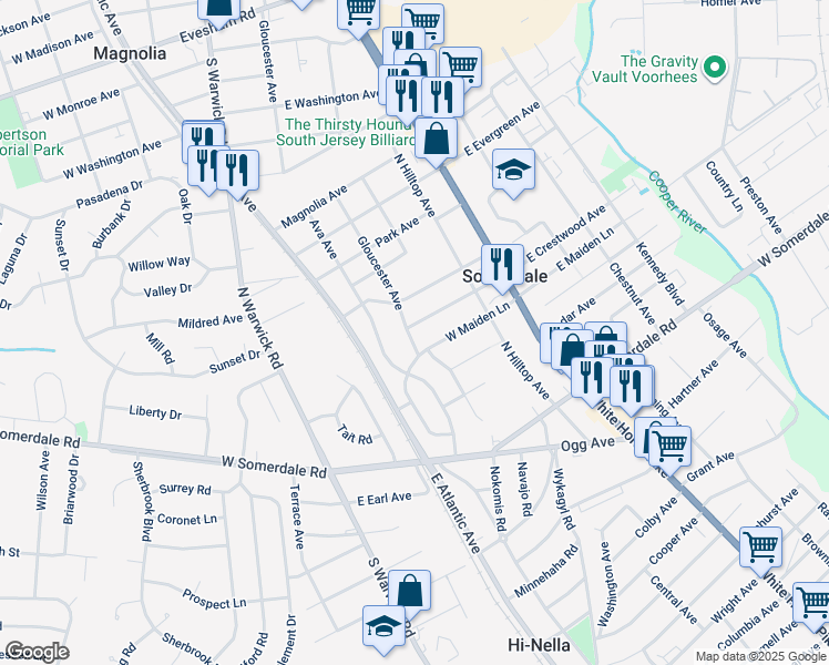 map of restaurants, bars, coffee shops, grocery stores, and more near 205 West Crestwood Avenue in Somerdale